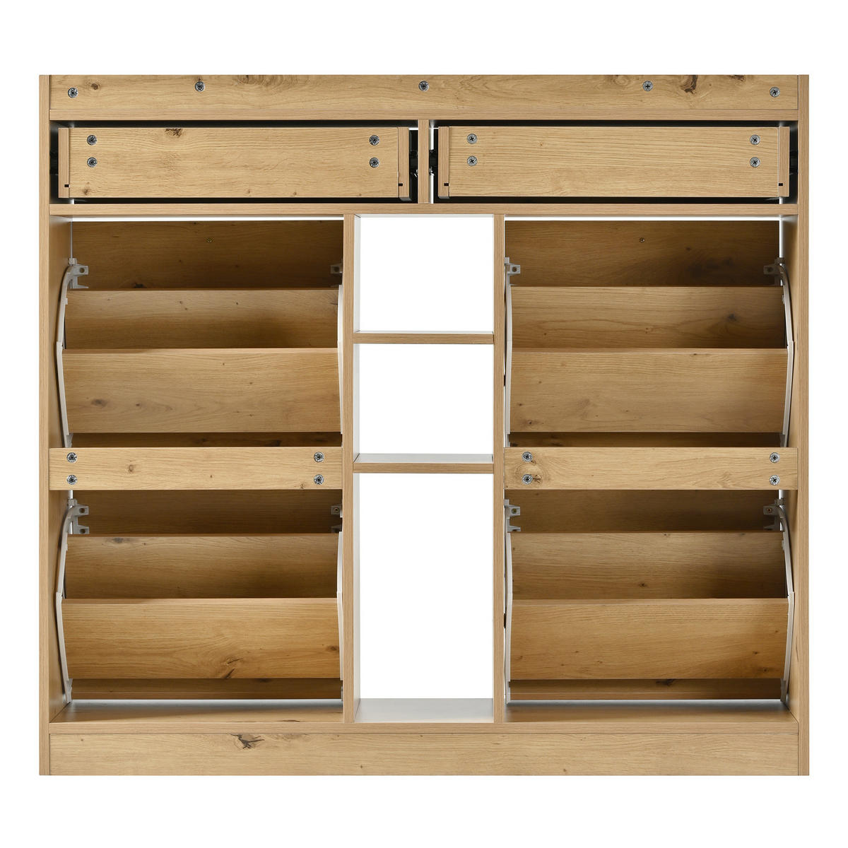 SCHUHSCHRANK aus Spanplatte 110x26x100cm in Natur mit 4 Klapptüren - Naturfarben, Holzwerkstoff (110/100/26cm) - Modfu