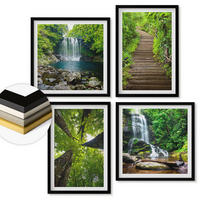WANDBILDER 4er-Set - 50x50 cm & 40x60 cm Schwarzer Rahmen - Pfad Wald Wasserfall Vegetation - Schwarz, Kunststoff (50/50cm) - ArtPrintCave