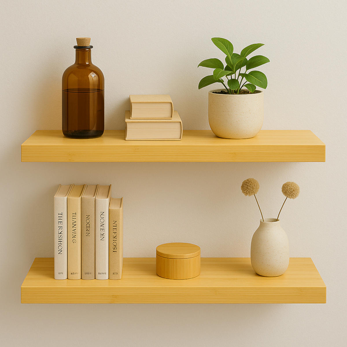 WANDREGAL Bambusoptik Naturfarben 2er Set 60x20x4 cm - Naturfarben, Holzwerkstoff/Metall (60/3.8/20cm) - Begryf