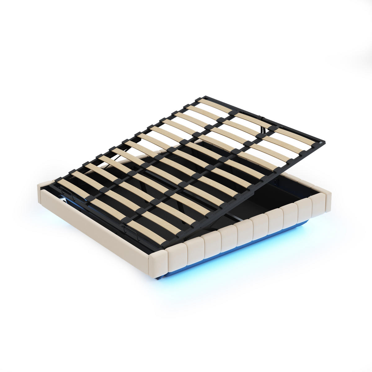 POLSTERBETT 180/200 cm Beige mit Stauraum und LED-Beleuchtung aus Leinen - Beige, Textil (180/200cm) - OKWISH