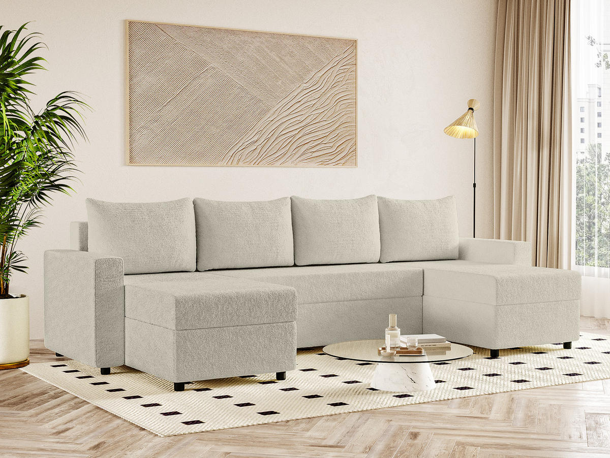 WOHNLANDSCHAFT Goka Lux U mit Schlaffunktion, Beige - Beige, Textil (298/72/146cm) - Fedve
