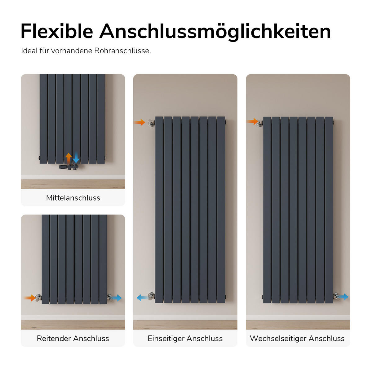 HEIZKÖRPER Flachheizkörper Anthrazit 160/62/6,6 cm - Anthrazit, Metall (61.6/160/6.6cm) - EMKE