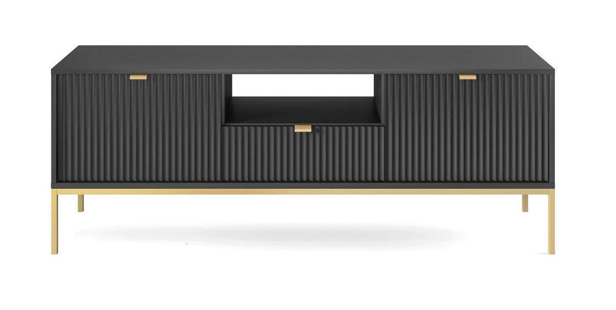 TV-SCHRANK 154 cm Galla mit Schublade, 2 Türen, gold accessories, Schwarz + Gold - Goldfarben/Schwarz, Holz (154/56/39cm) - Emporius
