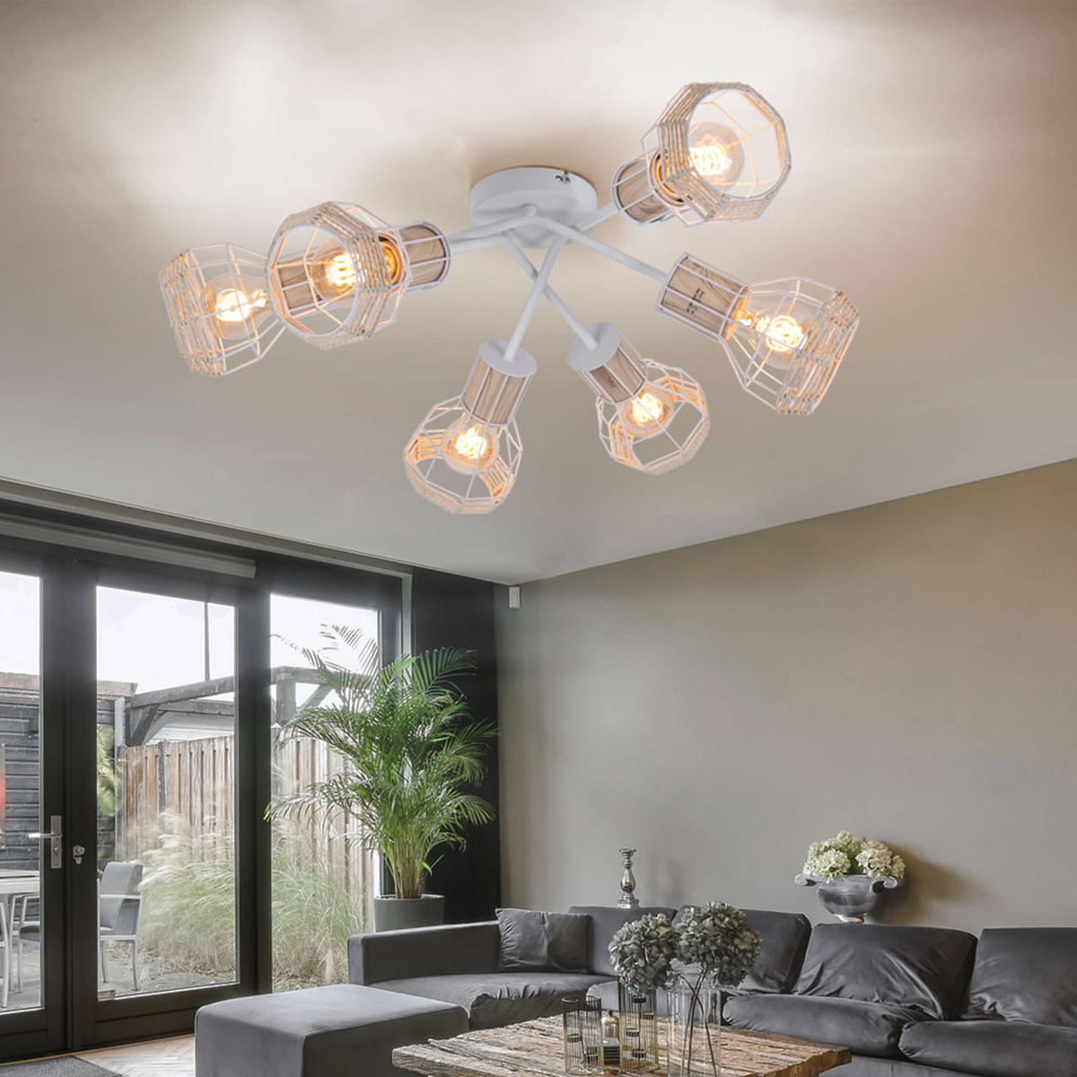 DECKENLEUCHTE Metall Holzoptik Weiß - Weiß, Metall (70/70/24cm)