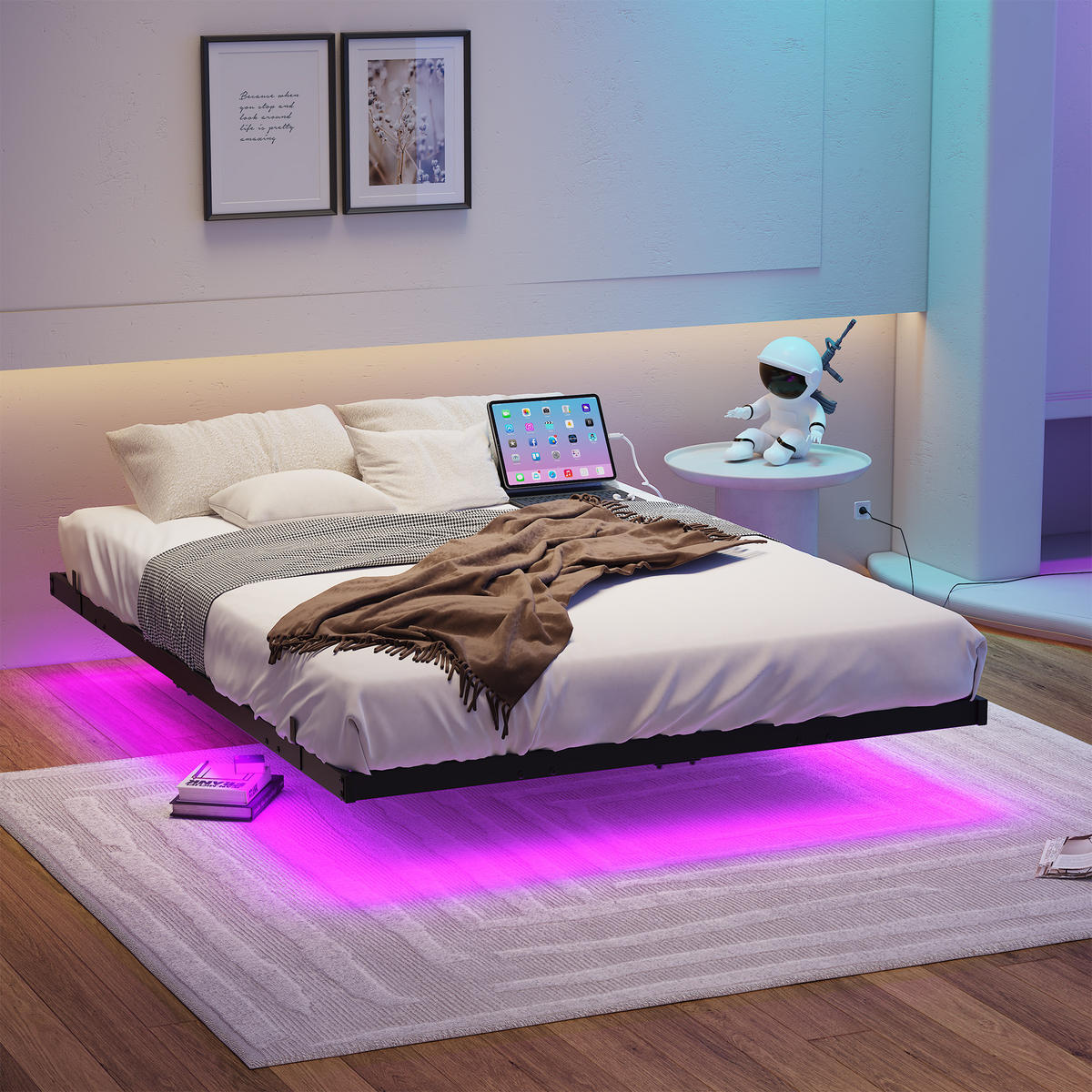 METALLBETT 140/200 cm in Schwarz mit LED und USB - Schwarz, Metall (140/200cm) - WISHDOR