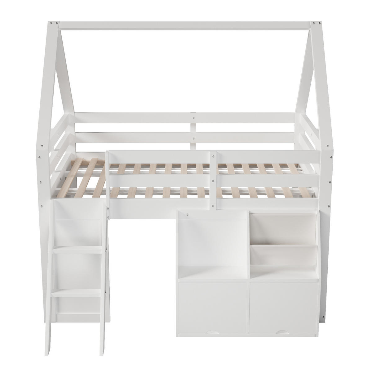 HOCHBETT aus MDF und Kiefernholz 140x200 cm Weiß mit Treppe, LED-Beleuchtung und Stauraum - Weiß, Holz (140/200cm) - IVMEU