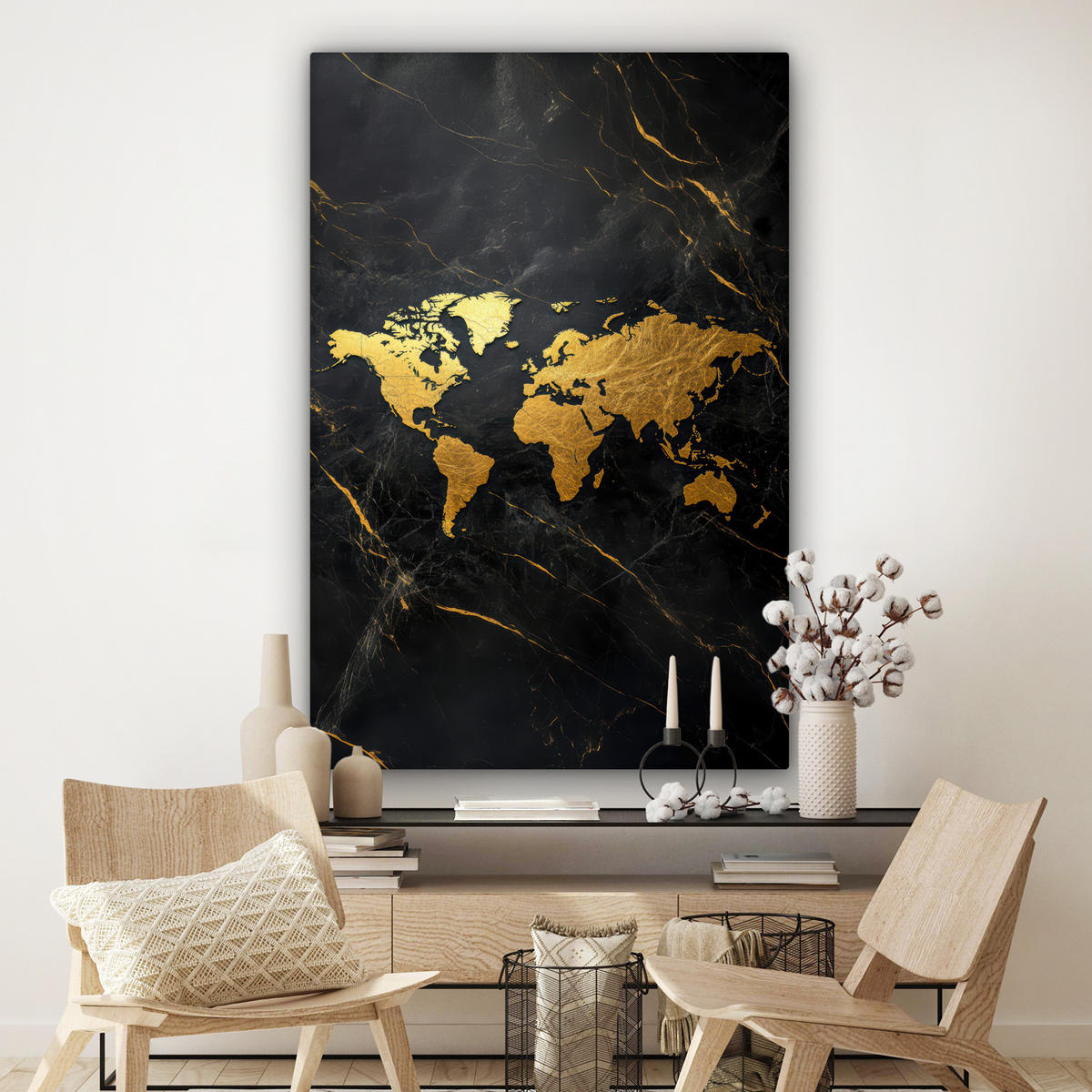 LEINWANDBILD Weltkarte - Gold - Marmor Deko Groß 90x140 cm - Goldfarben, Textil (90/140cm) - MuchoWow