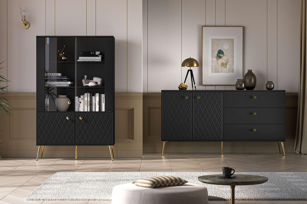 VITRINE – 92 cm – Eljot – Schwarz - Schwarz, Holzwerkstoff (92/149/40cm) - hi-markt