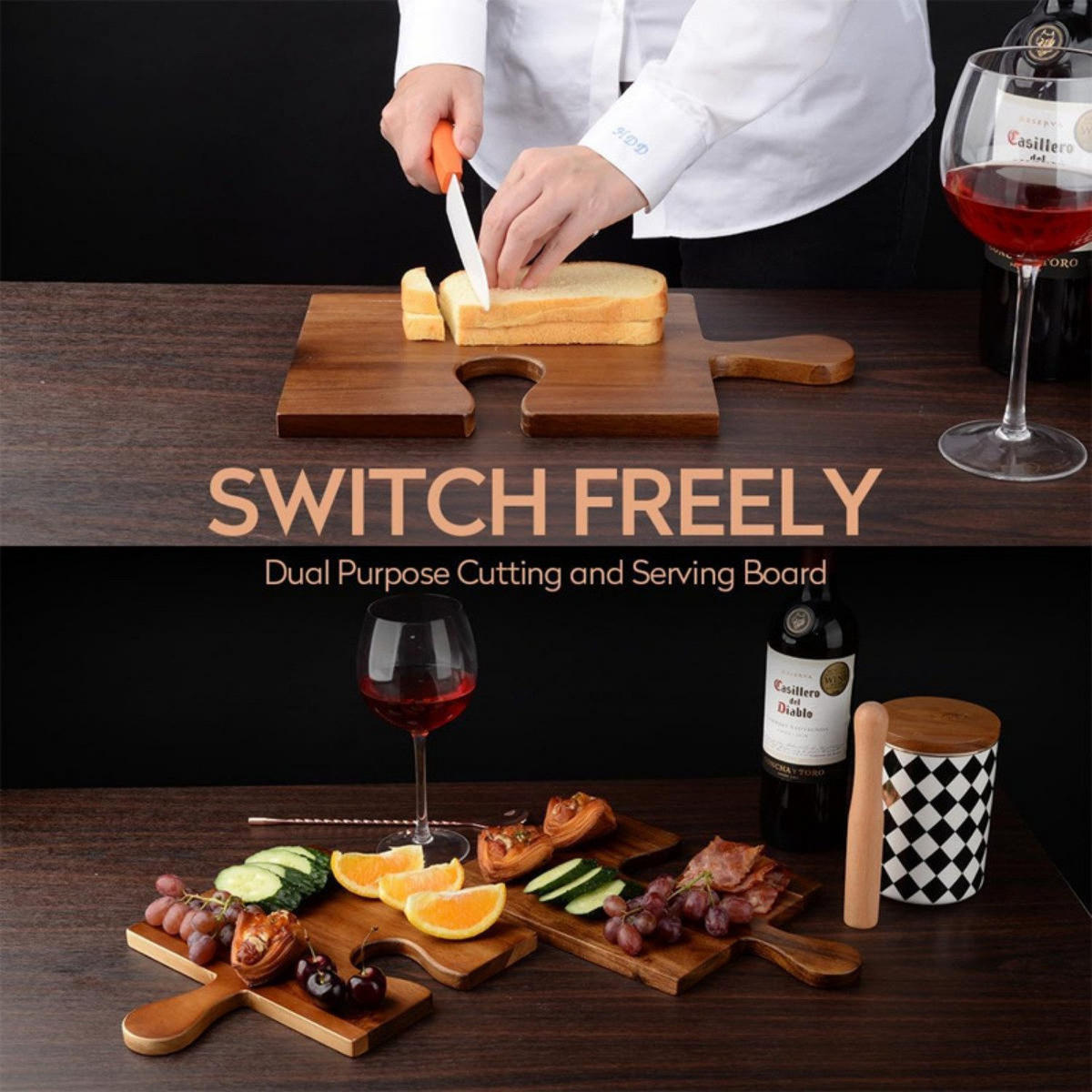 SERVIERBRETT 4-tlg. Akazienholz Puzzle-Design 50/40 cm - Akaziefarben, Holz (50/1.5/40cm) - Quality Elegance