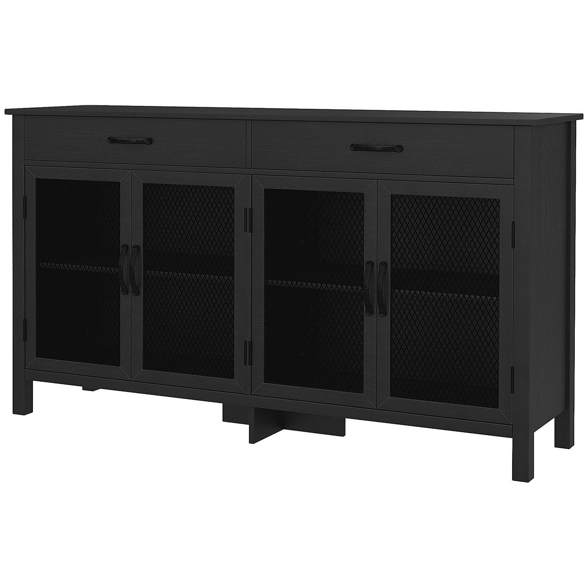 SIDEBOARD DE-11050 Industrie-Design, 4 Türen Schwarz - Schwarz, Holzwerkstoff (150/85/40cm) - ComfortXL