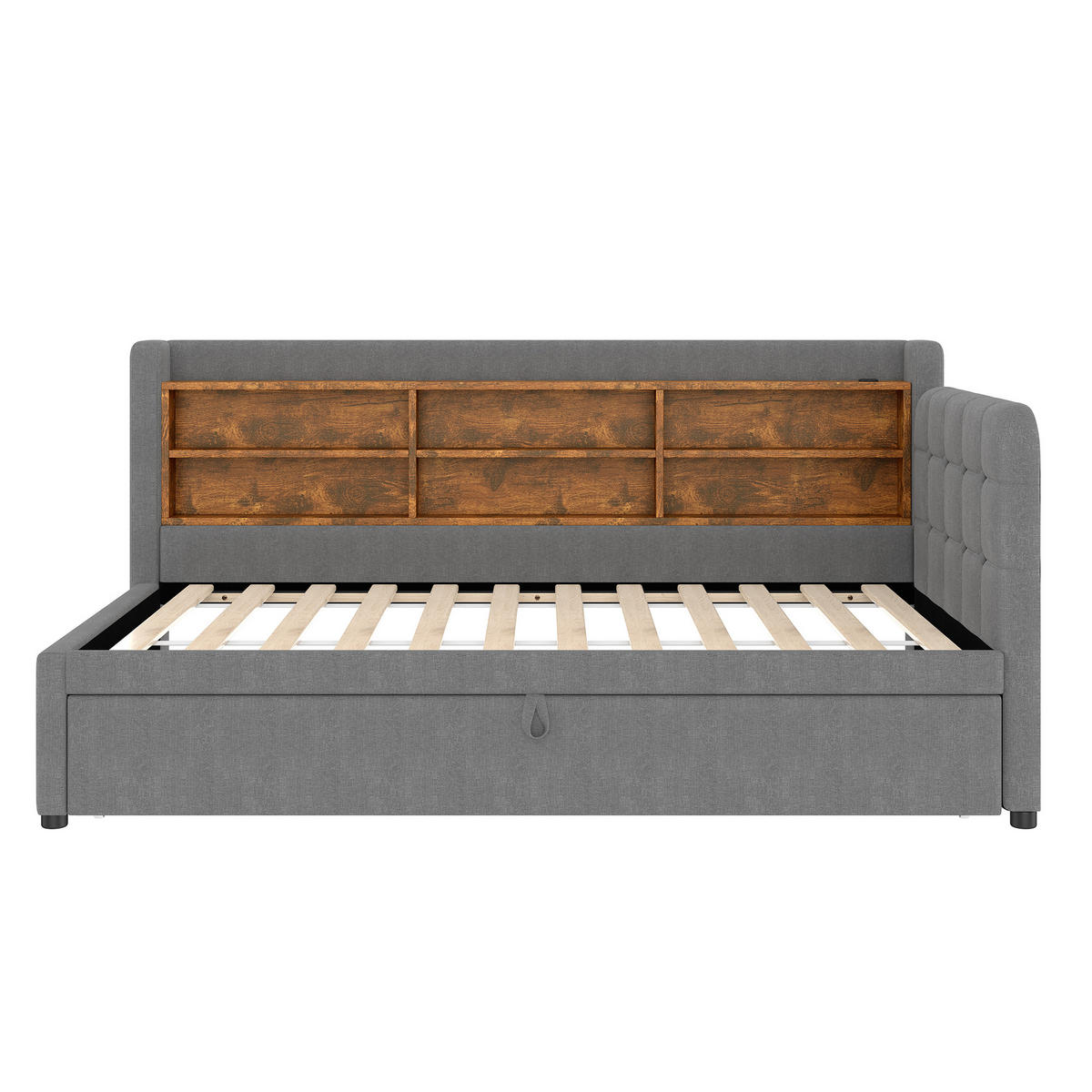 POLSTERBETT aus Leinen 90x200 cm in Grau mit USB & Typ C, Ausziehbett - Grau, Textil (90/200cm) - Modfu