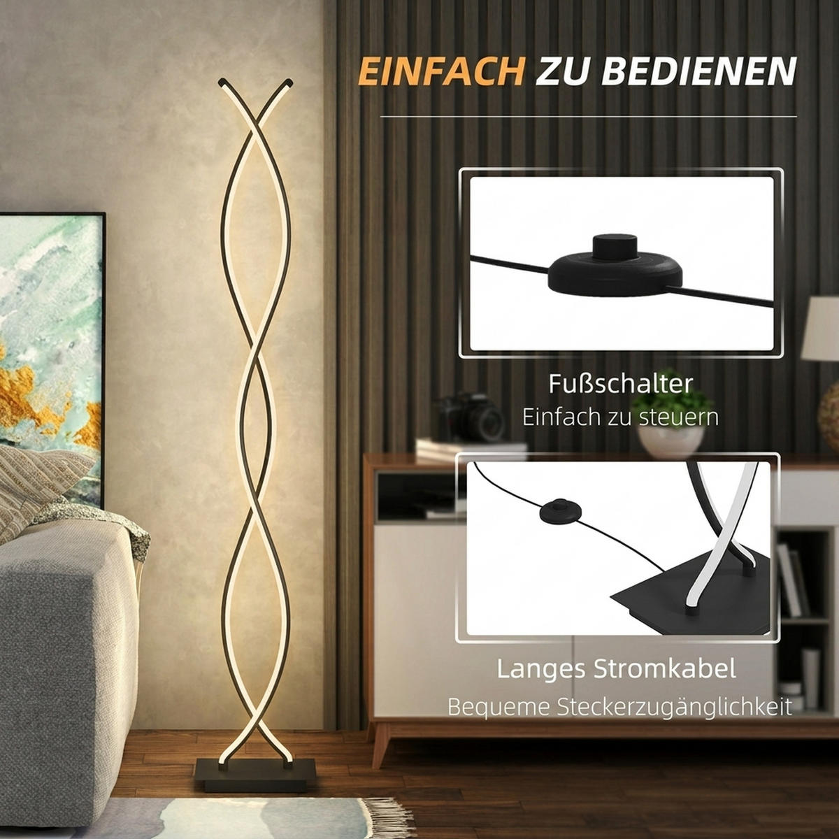 STEHLAMPE Aluminium Schwarz - Schwarz, Metall (25/20/144cm) - HOMCOM
