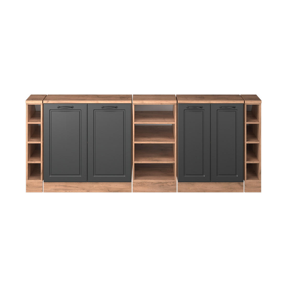 KUHINJSKI ORMAR ZA KOSINE KROVA R-Line, Antracit u rustikalnom stilu/Hrast zlatnog tona, 210 cm Set od 5 ormarićnih korpusa, dubina 60 cm - hrast medunac/antracit, drvni materijal (210/83.8/60cm) - Vicco