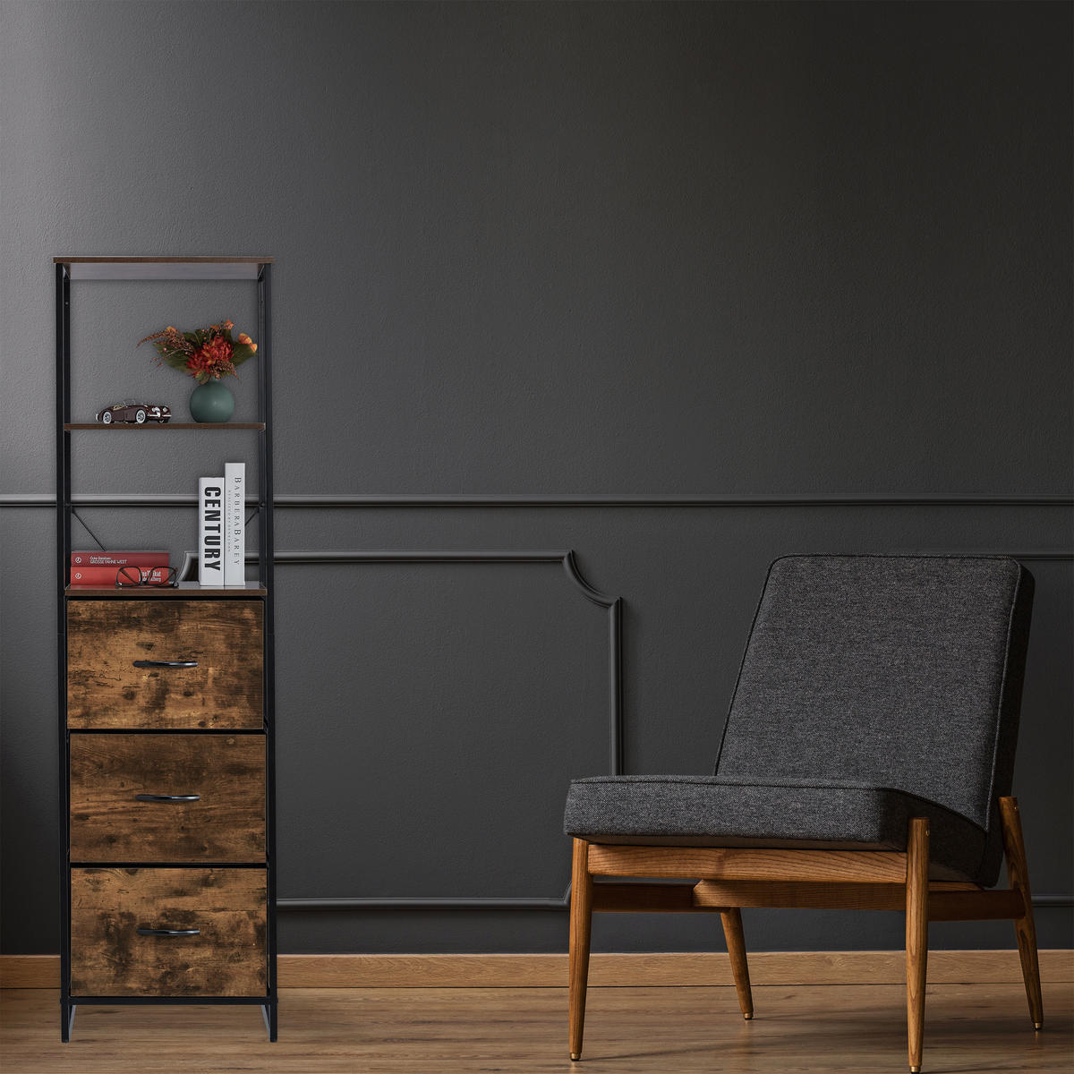 VINTAGE-REGAL - Multicolor, Holz/Holzwerkstoff (43/155/42.5cm) - Relaxdays