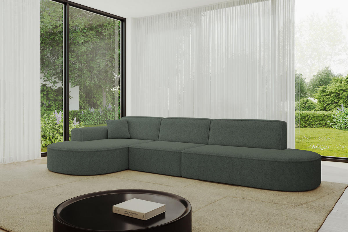 ECKSOFA Ottomane Links MARI-L2 - 328x171x79 cm Grün Tissu - Schwarz/Grün, Holzwerkstoff/Kunststoff (328/171cm) - ALTDECOR