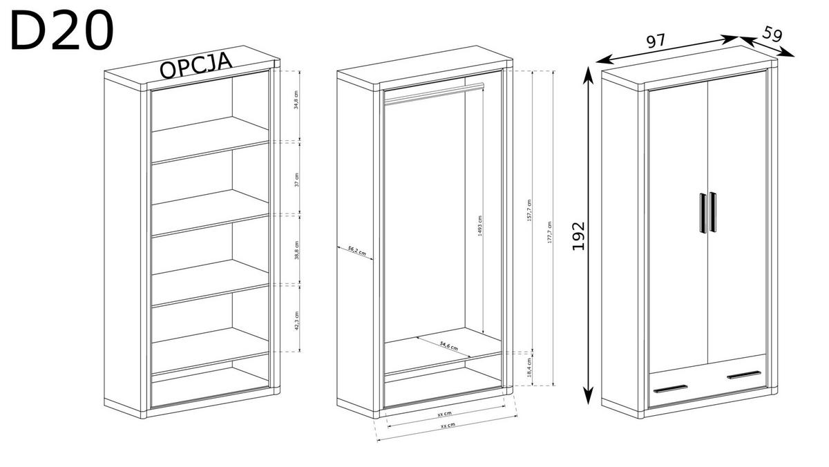 KLEIDERSCHRANK Dallas D-20 Eiche Sonoma - Sonoma Eiche, Holzwerkstoff (97/192/59cm)