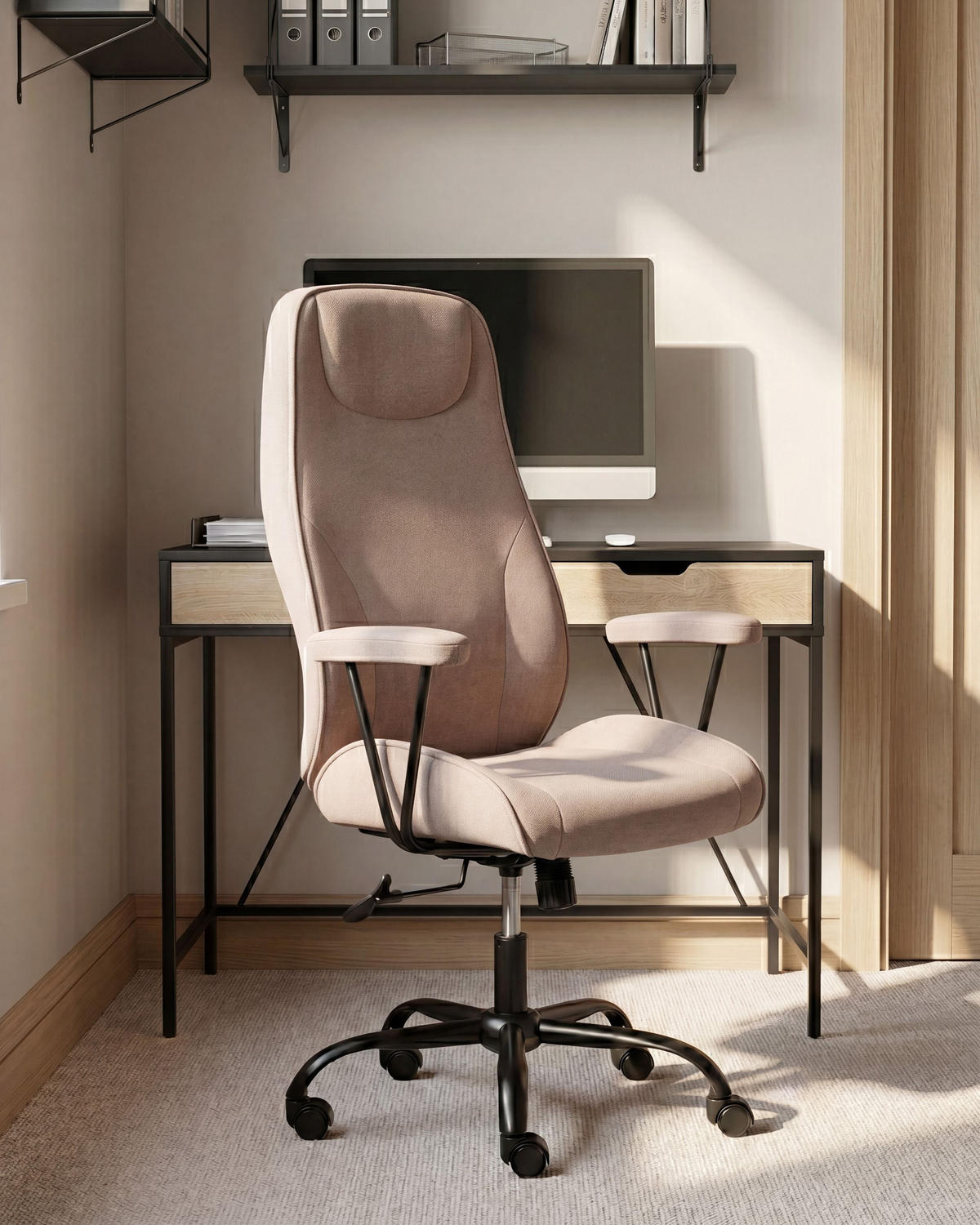 BÜROSTUHL Stoff Taupe Titan - Taupe, Textil (72/118/65cm) - Beliani