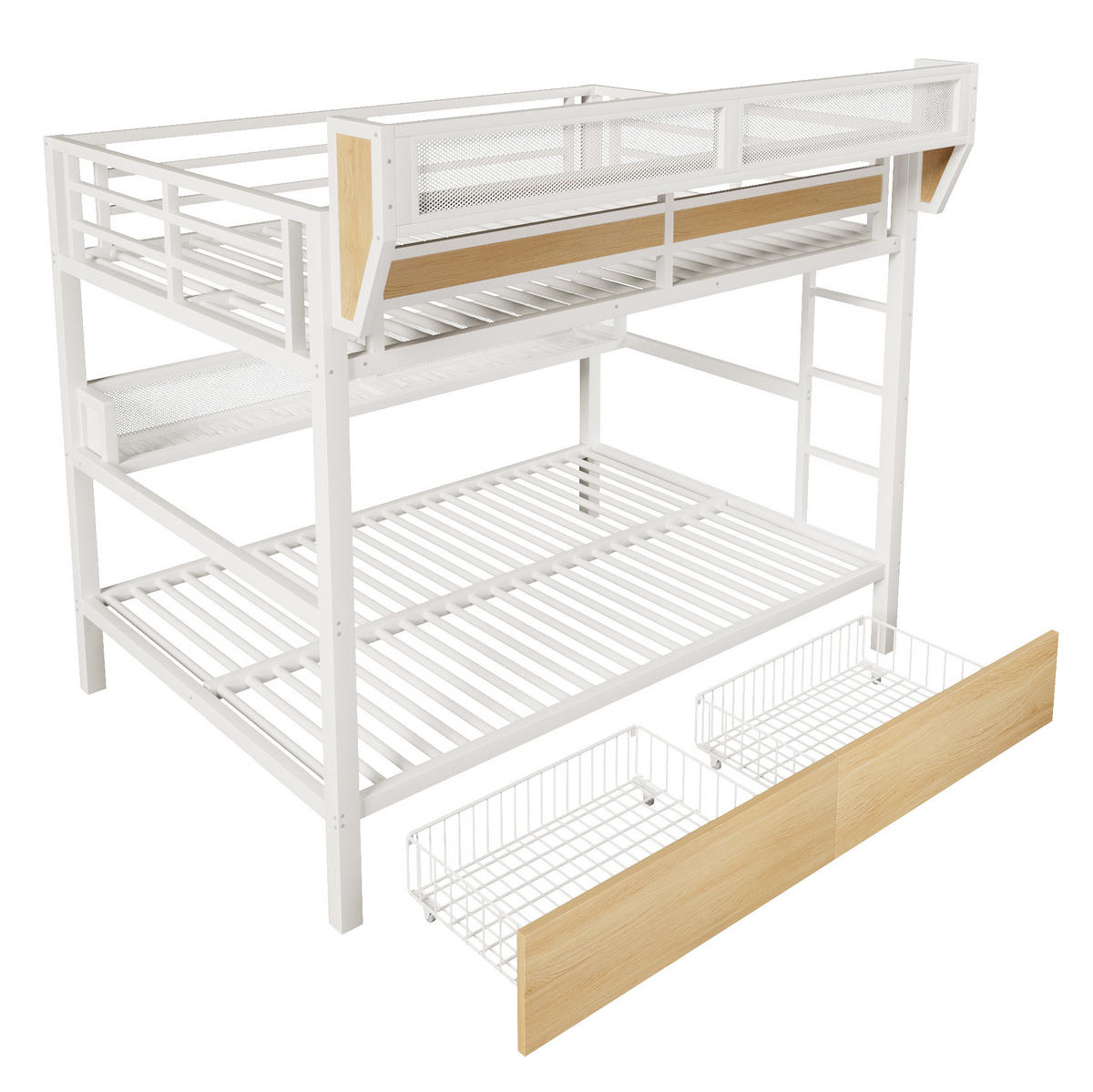 HOCHBETT aus Metall und MDF 140x200 cm Weiß mit Stauraum, Schubladen und LED-Beleuchtung - Weiß, Holzwerkstoff (140/200cm) - Modfu