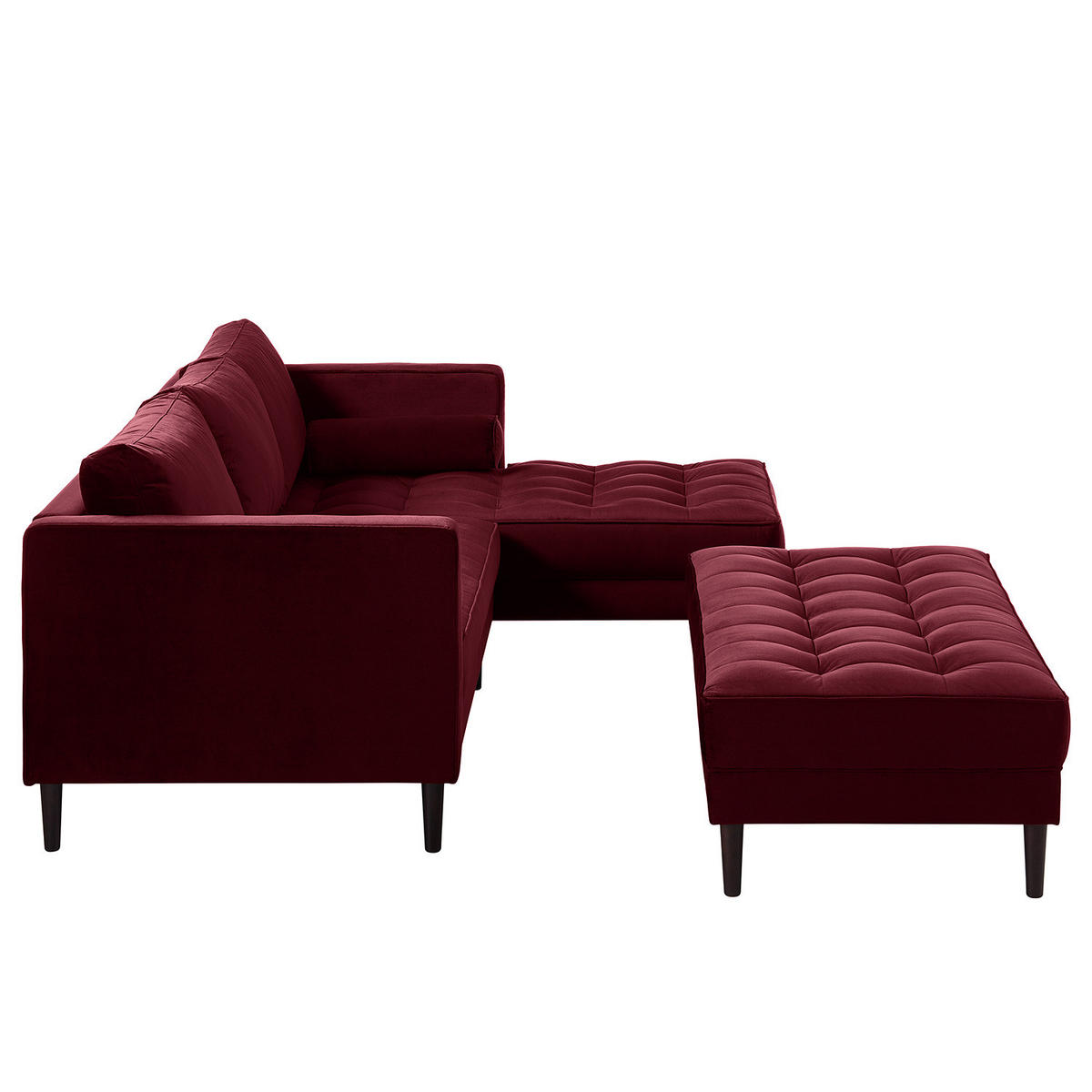ECKSOFA - Samt - Dunkelbraun/Weinrot, Birkenholz/Textil (201/155cm) - home24