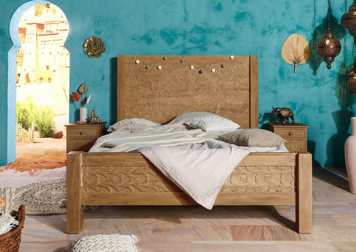 HOLZBETT Mango 180x200 natur lackiert KASHMIR #103 - Braun, Holz (180/200cm) - Massivmoebel24