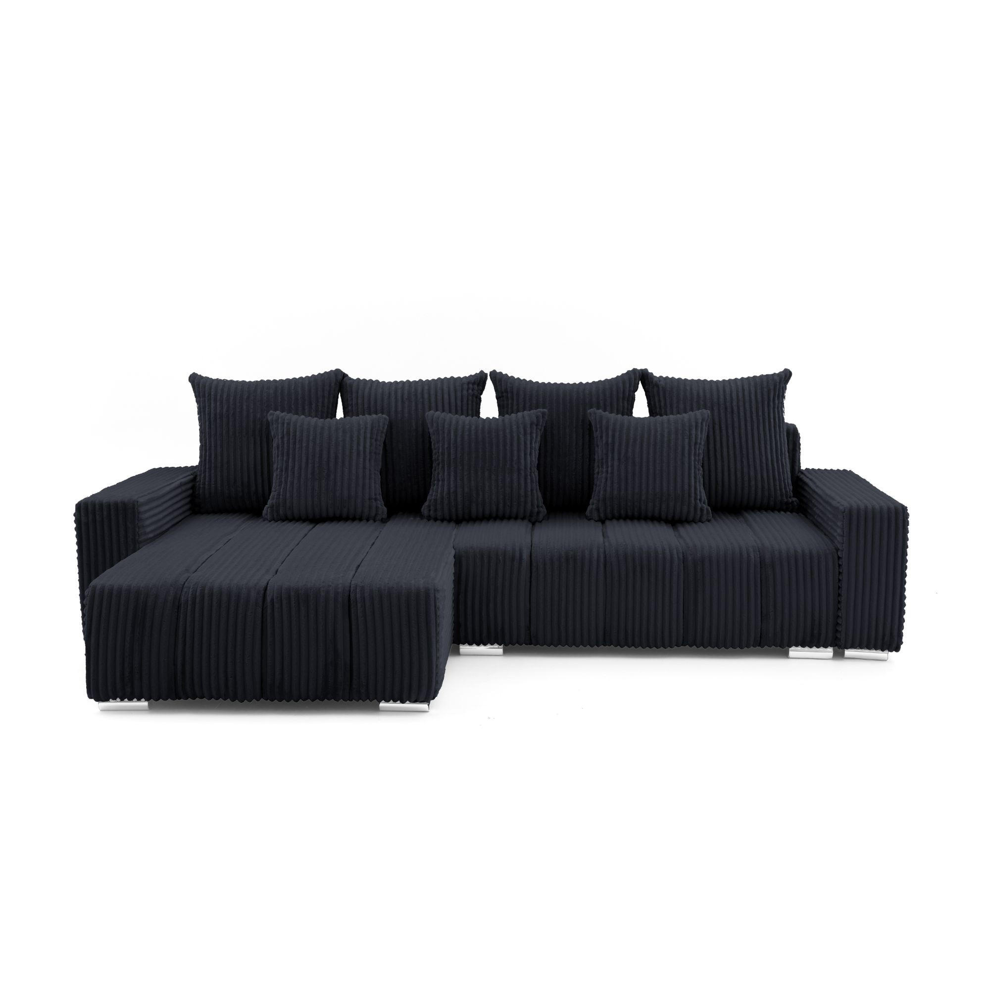 ECKSOFA PIANO L Links mit Schlaffunktion 137x234 Cord Schwarz - Silberfarben/Schwarz, Holz/Textil (278/178cm) - Muffo