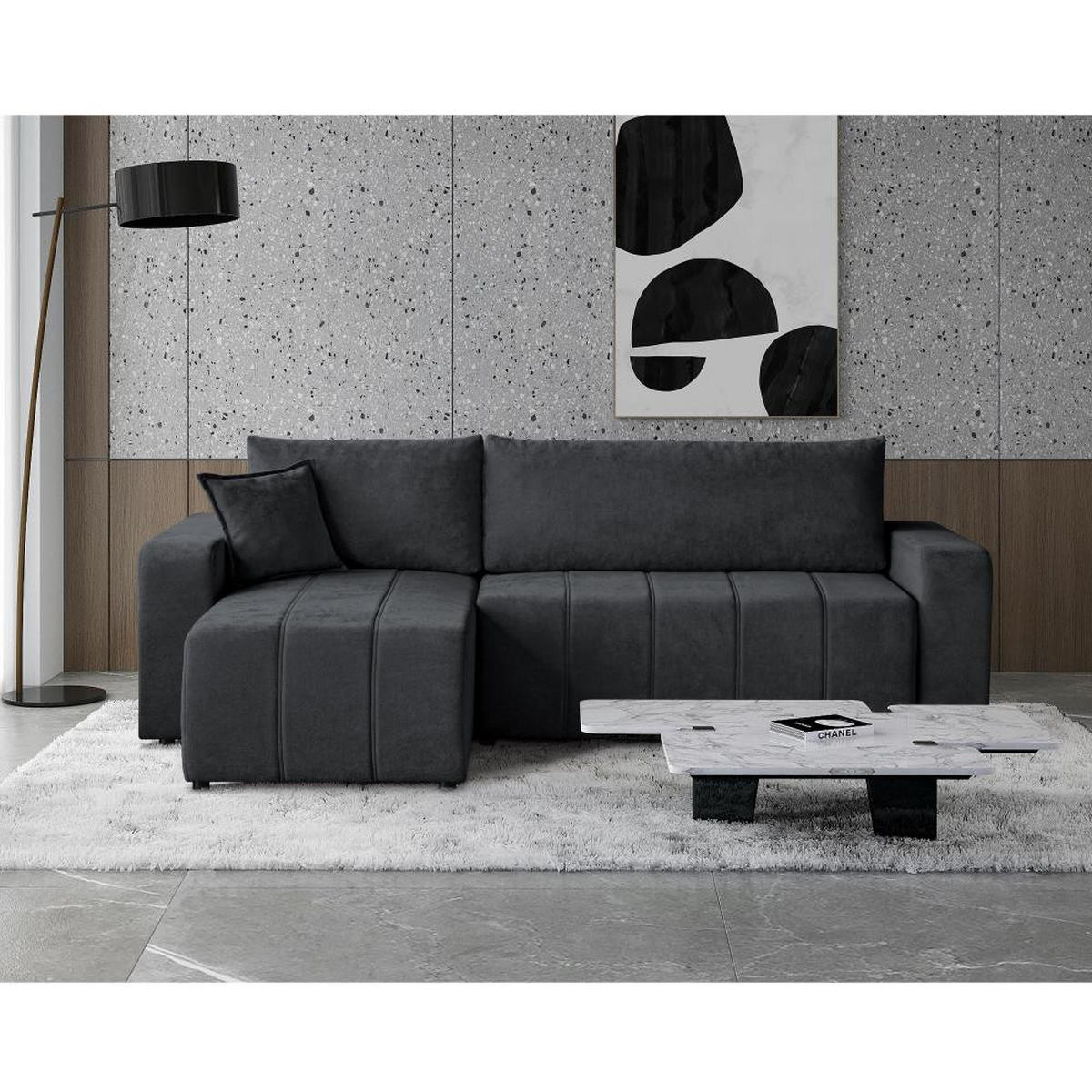 ECKSCHLAFSOFA Mori graphit - Schwarz/Graphitfarben, Kunststoff/Textil (250/155cm) - Beautysofa