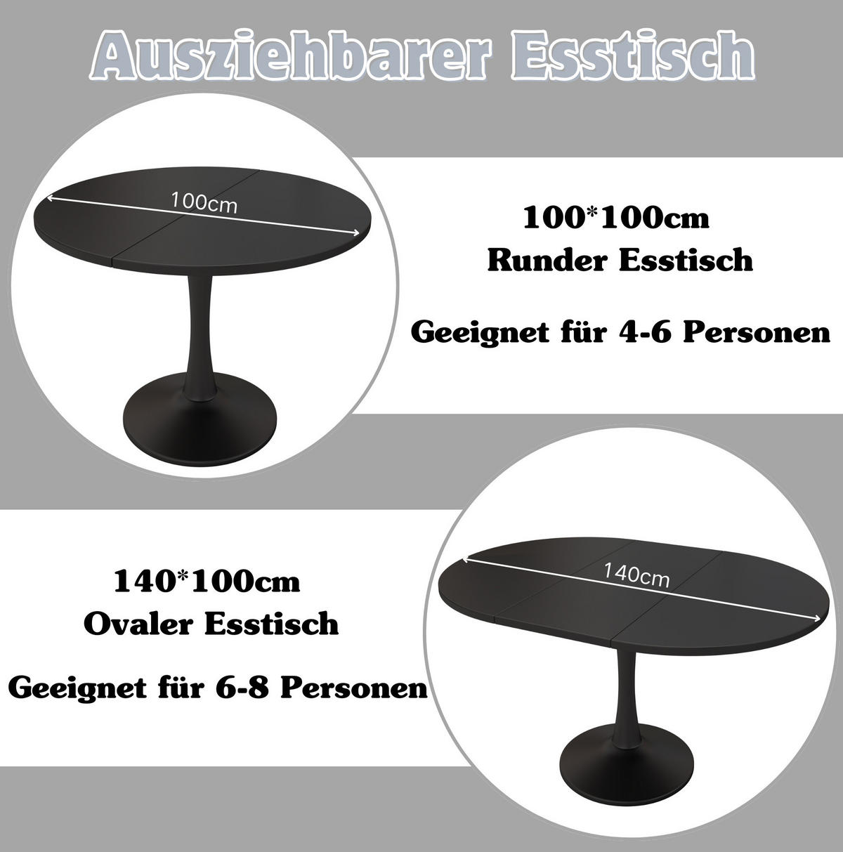 ESSTISCH 100/75/100 cm Schwarz aus MDF ausziehbar - Schwarz, Holzwerkstoff (100/140/75cm) - OKMYHOME
