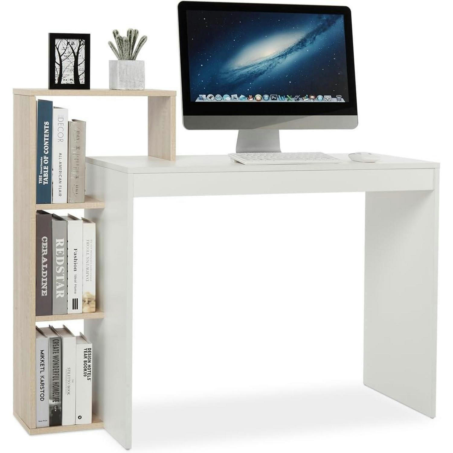 SCHREIBTISCH mit Regal Weiß und Eichefarben 110 x 40 x 92 cm - Multicolor, Holzwerkstoff (40/110/92cm)