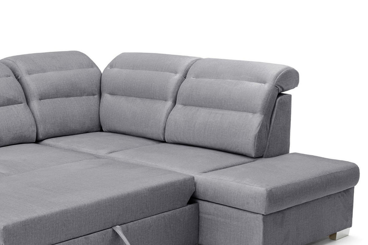 ECKSOFA U-Form CLOUD U Rechts mit Schlaffunktion 120x252 Velours Grau - Silberfarben/Grau, Holz/Kunststoff (202/103/320cm) - Muffo