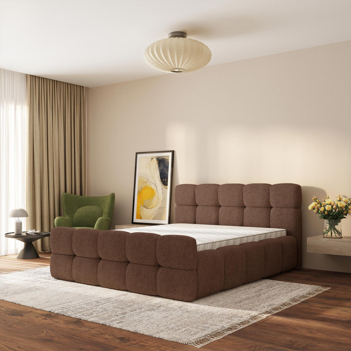 ČALOUNĚNÁ POSTEL ELIZJA 120x200 cm, s úložným prostorem, Hnědá - QUELLE 25 - hnědá, dřevo/textil (120/200cm) - MASSENO