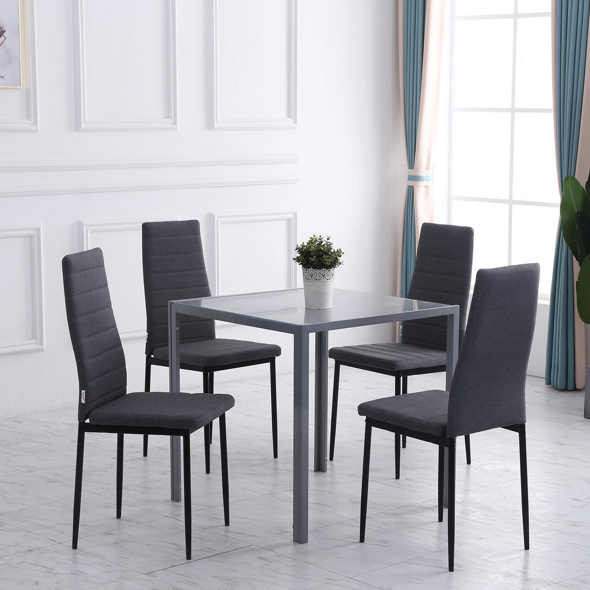 ESSZIMMERSTÜHLE 4er-Set DE-13287 hohe Rückenlehne & Leinenbezug Grau - Grau, Metall (41/97/50cm) - ComfortXL