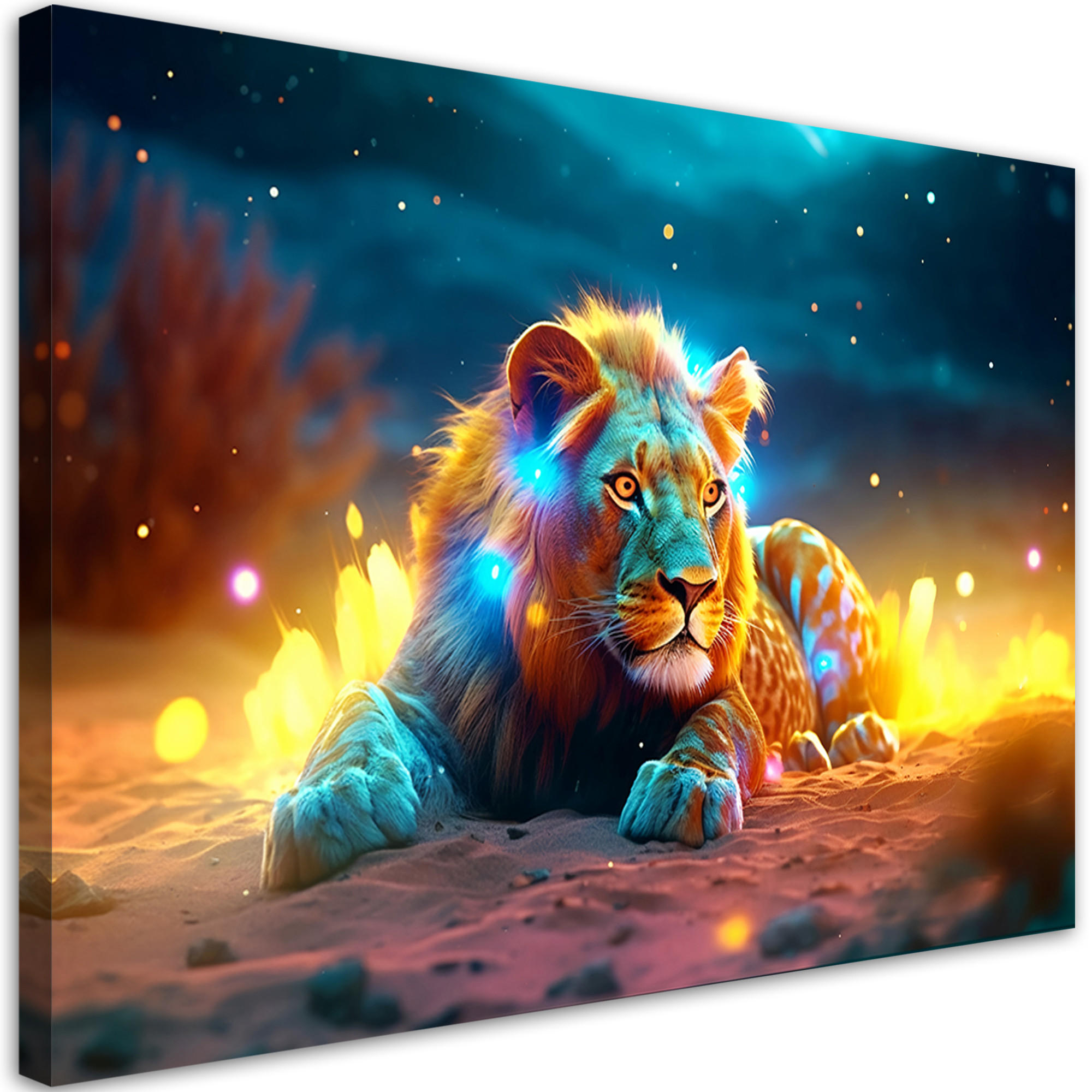 WANDBILD neon lion abstrakt natur - Multicolor, Textil (60/40cm) - Feeby