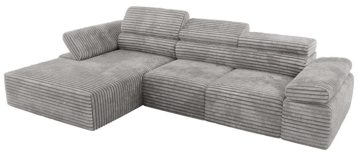 ECKSOFA RILASSO L Hellgrau Cord - links - Hellgrau/Schwarz, Kunststoff/Textil (296/174cm) - MKS