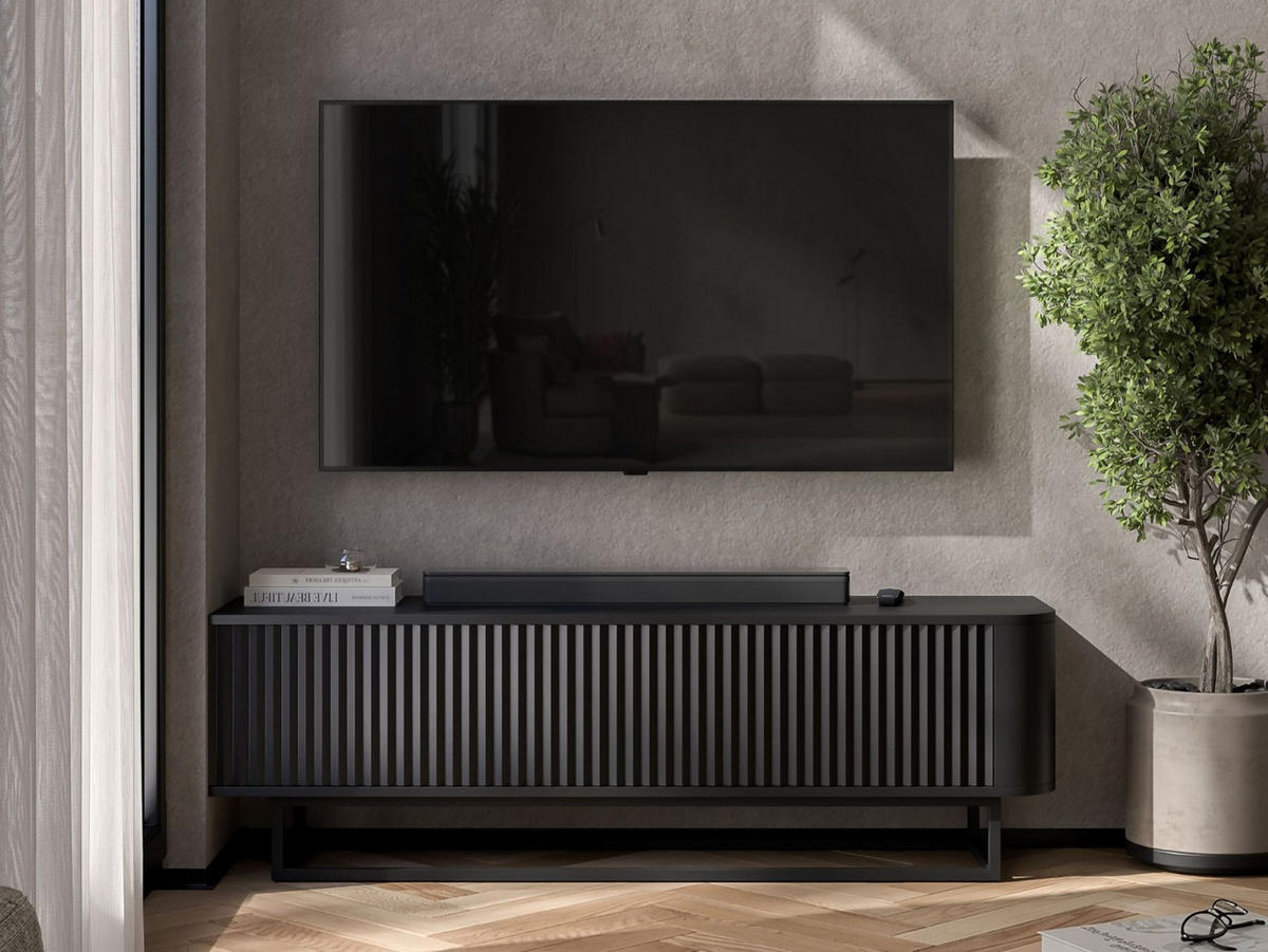 TV STOLÍK Aurora čierny matný 140 cm s kovovým rámom - čierna/zlatá, kov/kompozitné drevo (140/44/35cm) - Meble Lindner