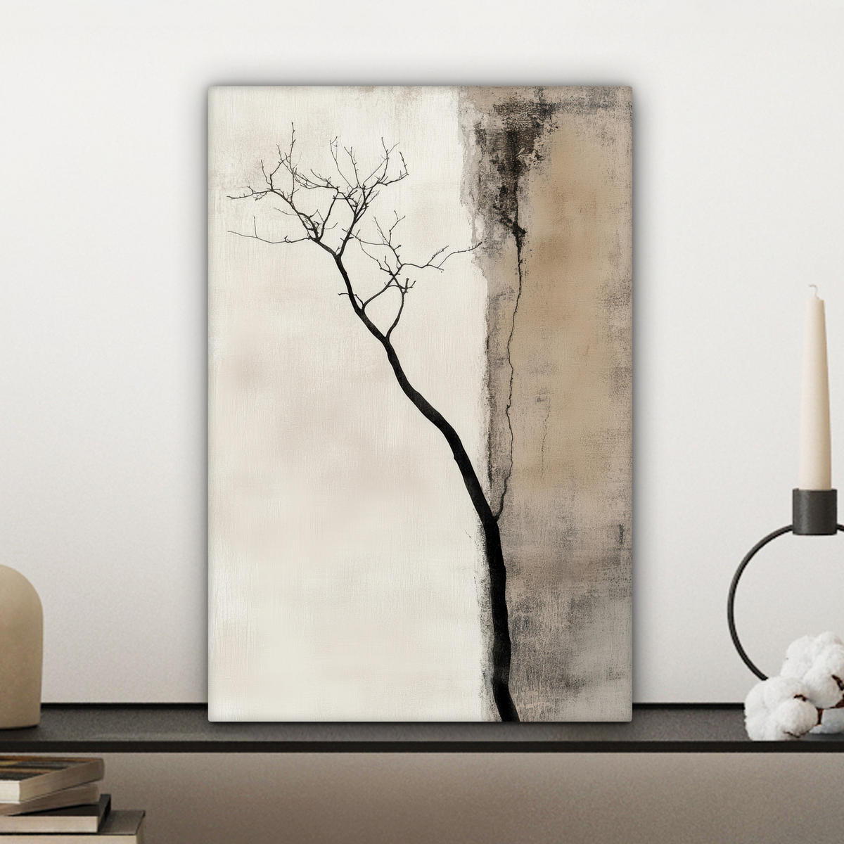 LEINWANDBILD Wabi sabi - Pflanze - Beige Deko Wohnzimmer 20x30 cm - Taupe, Textil (20/30cm) - MuchoWow