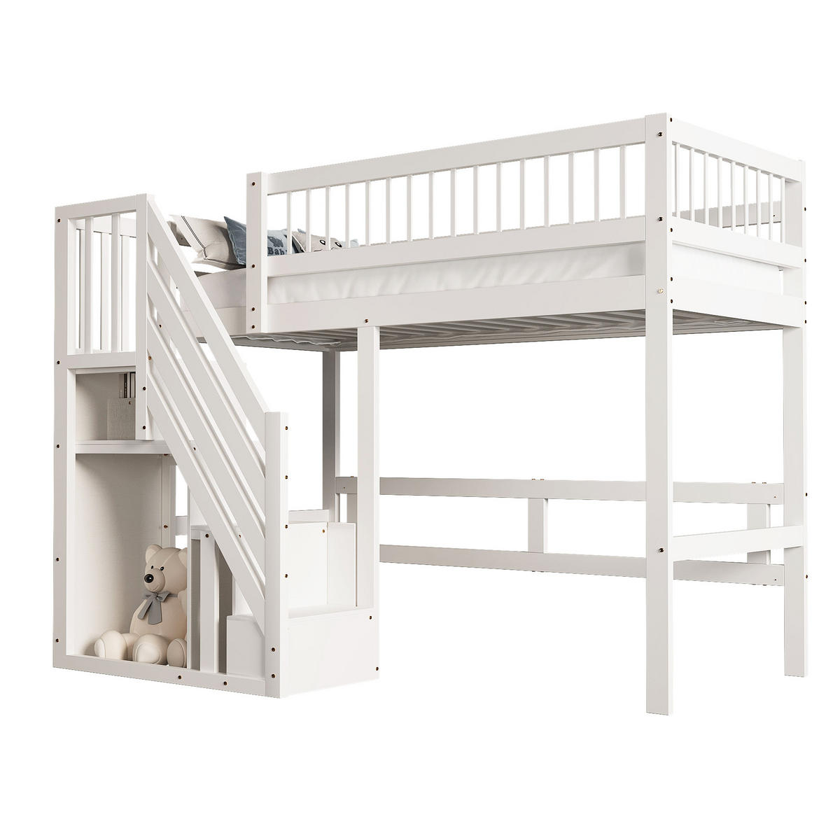 HOCHBETT 90/200 cm weiß aus Holz mit Aufbewahrungstreppe - Weiß, Holzwerkstoff (90/200cm) - OKWISH