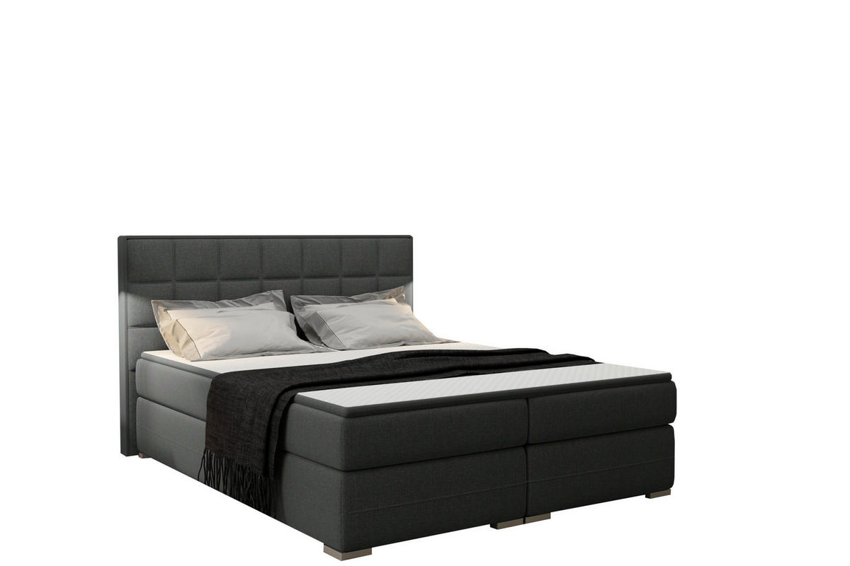 BOXBETT DAMALO, Stoff Sawana 180x200 cm Schwarz - Schwarz, Holz (200/200cm) - Kaiser Möbel