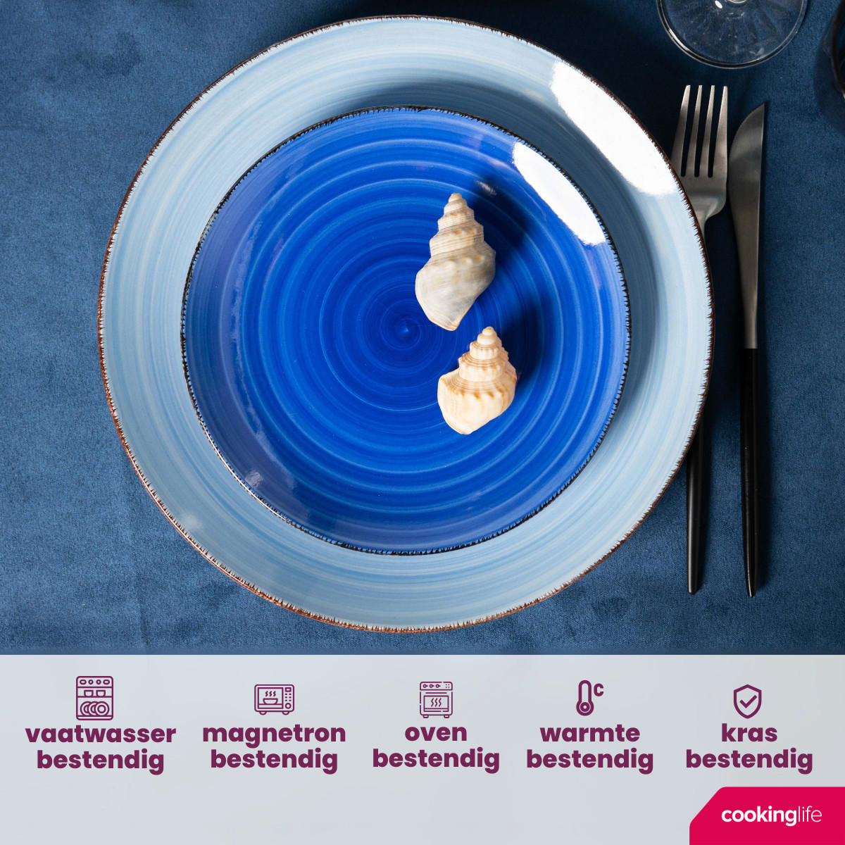 COOKINGLIFE Frühstücksteller / Dessertteller Delice Blau ø 19 cm - 6 Stück - Blau, Keramik (19cm) - Cookinglife