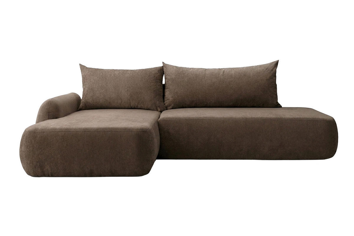 ECKSOFA Mit Schlaffunktion Und Bettkasten, Velvet-Stoff Vena, Dunkelbeige, Links, HELA I - Beige, Holz (302/184cm) - Kaiser Möbel