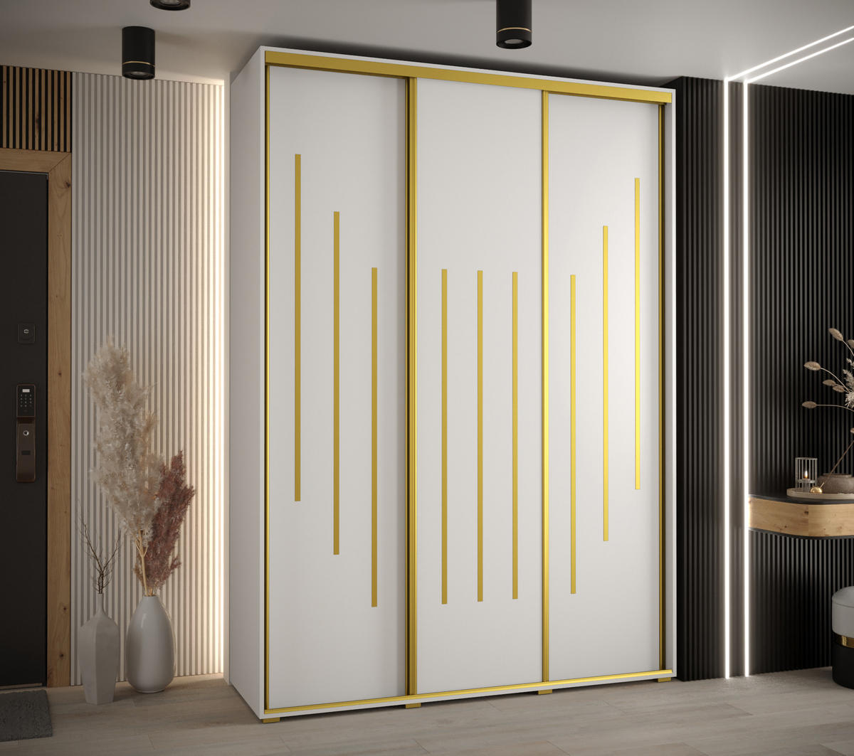 SCHWEBETÜRENSCHRANK 235,2/170/45 3-türig - Goldfarben/Weiß, Holz/Metall (170/235/45cm) - Abiks Möbel