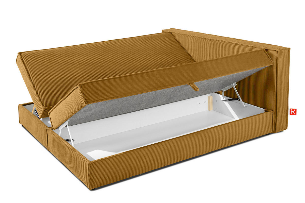 BOXSPRINGBETT ROTI mit Stauraum, gelb - Gelb/Schwarz, Holz/Holzwerkstoff (180/200cm) - KONSIMO®