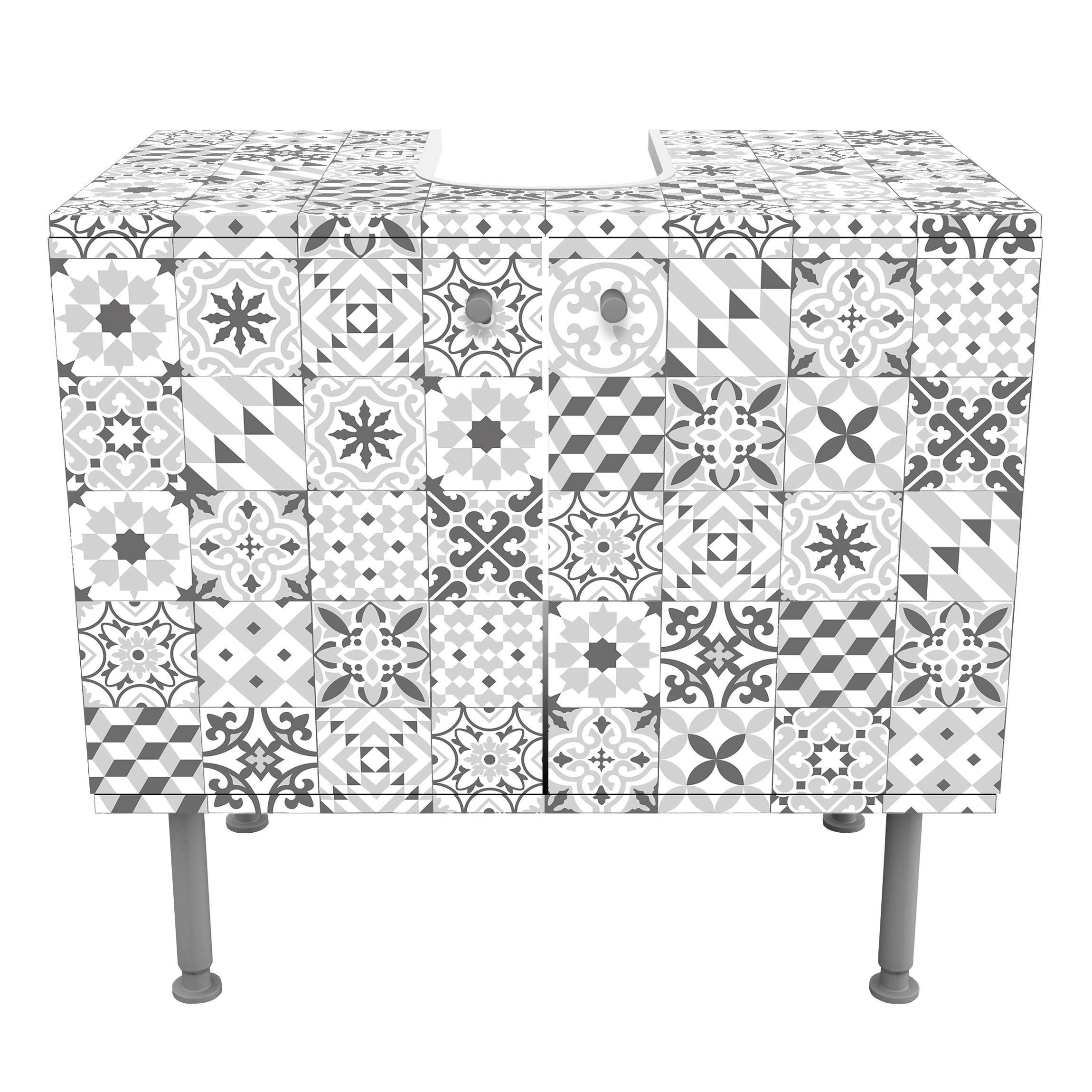 WASCHBECKENUNTERSCHRANK Geometrischer Fliesenmix Grau 60/55/35 cm - Grau, Holzwerkstoff (60/55/35cm) - Bilderwelten