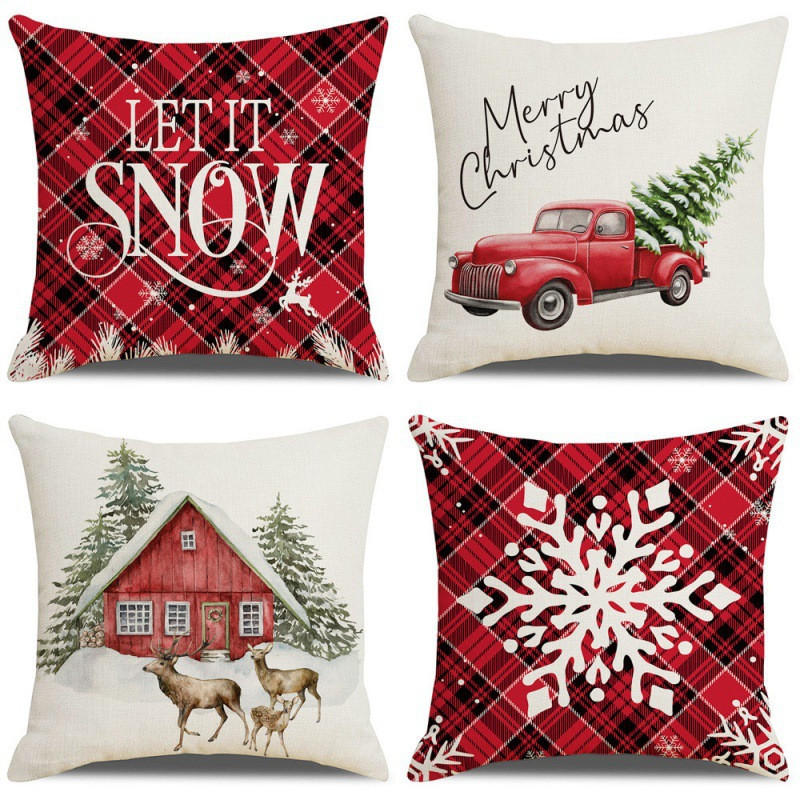 KISSENBEZUG – Weihnachtskissenbezug (Kissenfüllung nicht enthalten) – 45 x 45 cm – Multicolor(vier Stück) - Multicolor, Textil (45/45cm)
