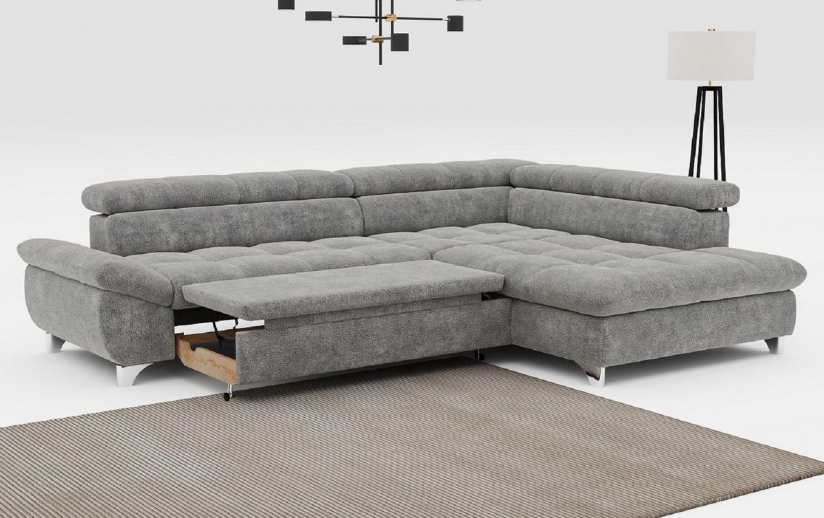 ECKSOFA mit Schlaffunktion und verstellbare Kopflehnen - Silberfarben/Grau, Textil/Metall (234/312cm) - Cotta