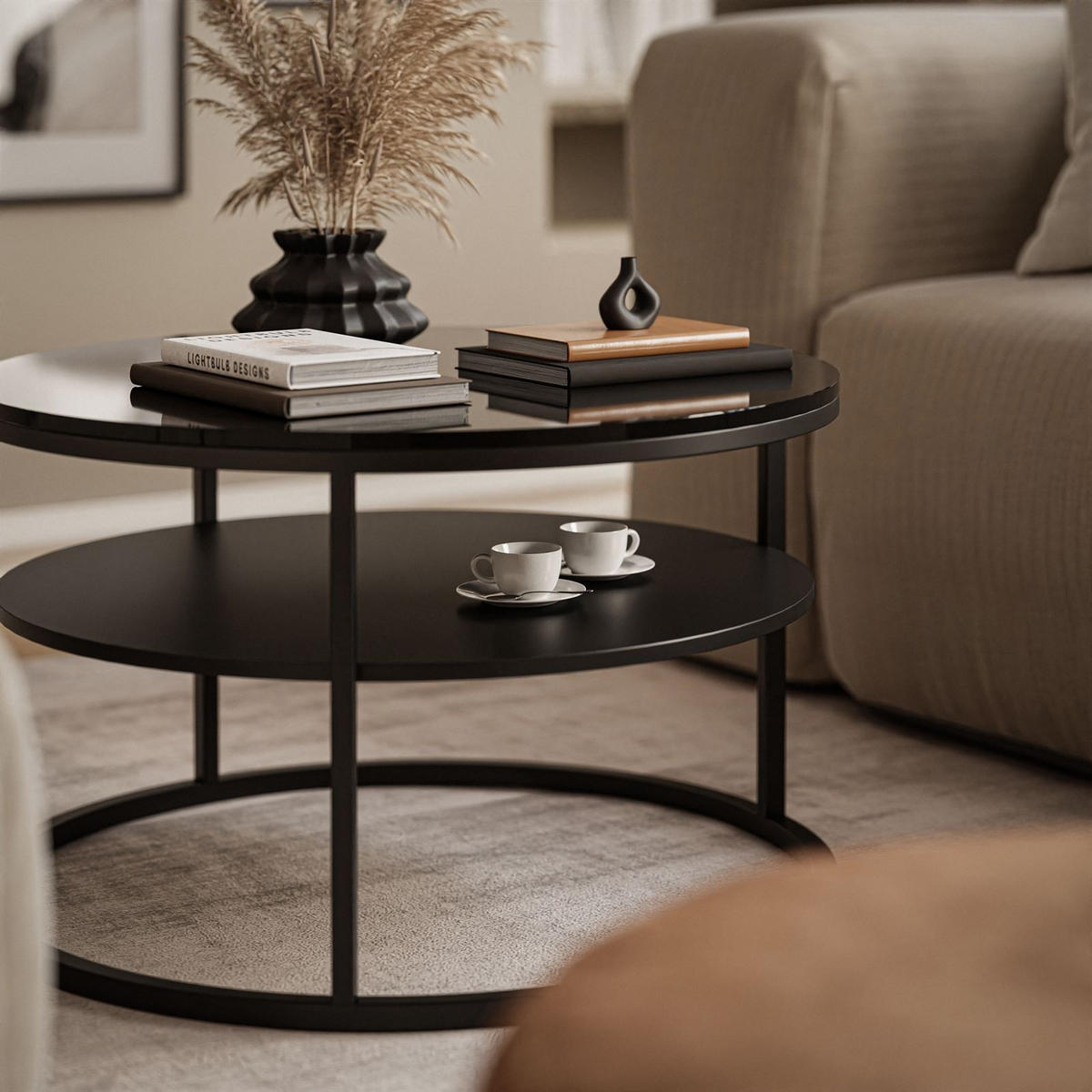 COUCHTISCH CIRI mit Regal Hochglanz - Schwarz, Holzwerkstoff (70/70/48.6cm) - Lookway