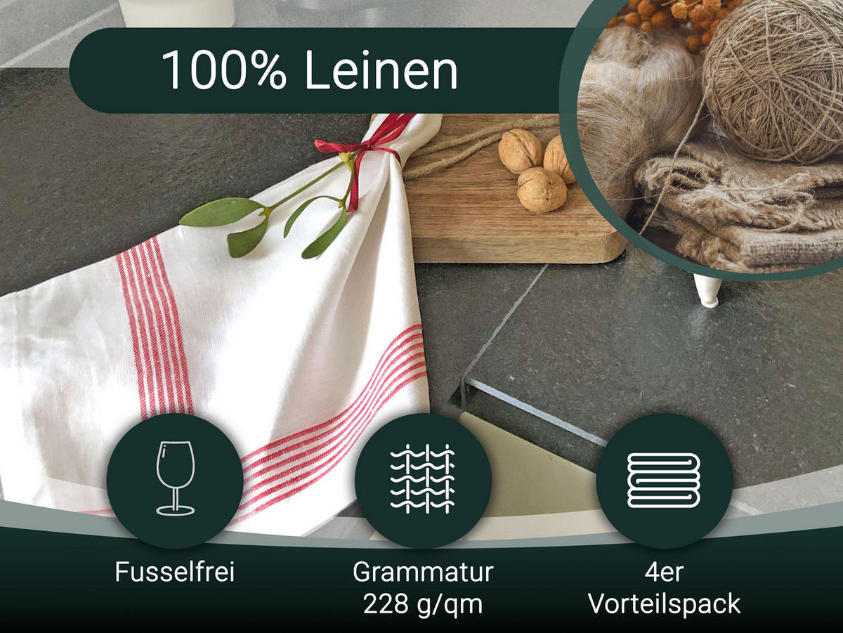 GESCHIRRTÜCHER, 4er-Set, 50x70 cm, 100% Leinen, Weiß - Weiß, Textil (50/70cm) - Zollner