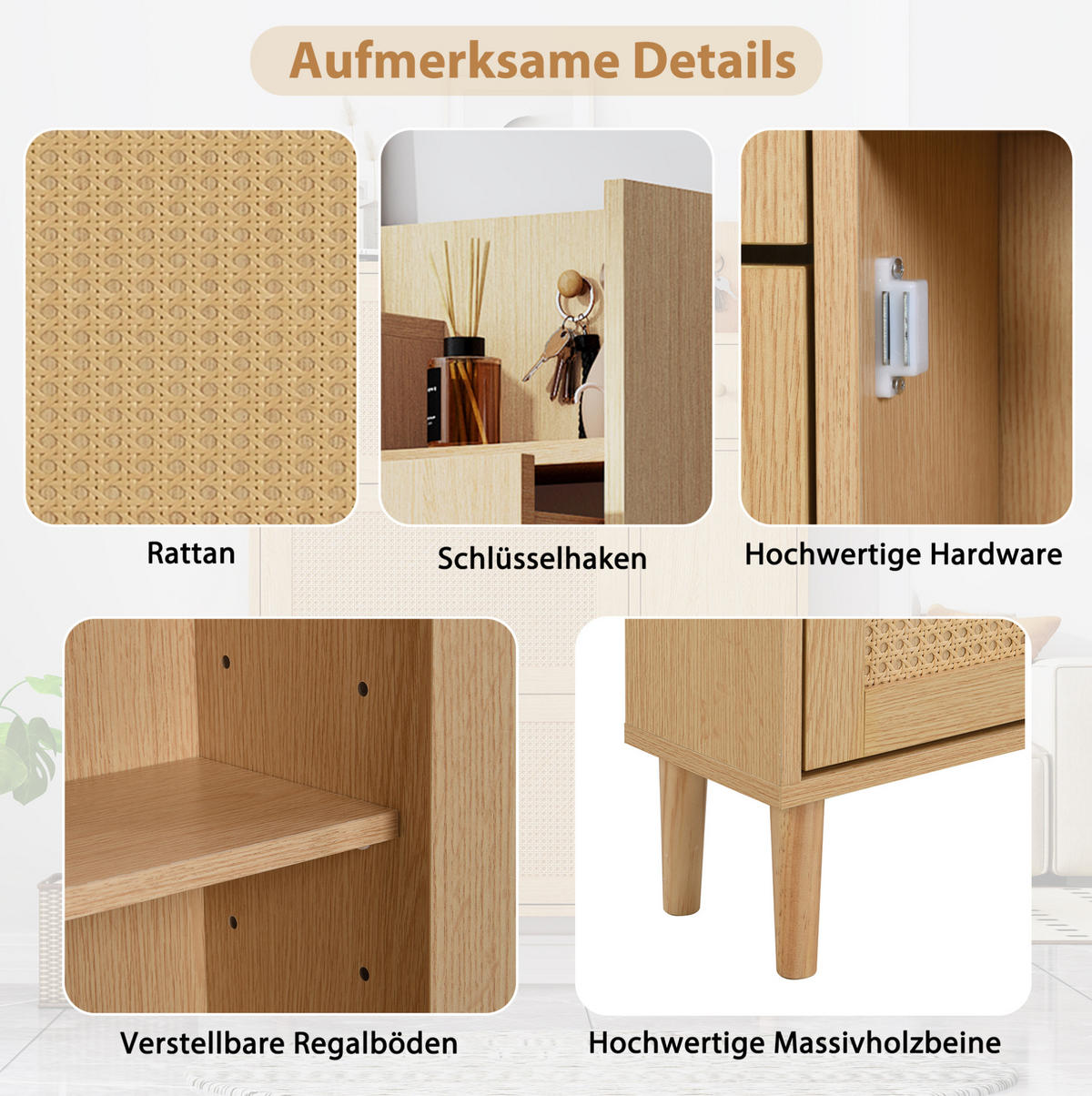 SCHUHSCHRANK 17/90/125 cm mit 3 Klappen, 1 Schublade und Tür, platzsparend in Rattan-Optik, Natur - Naturfarben, Holzwerkstoff (90/125/17cm) - Redom
