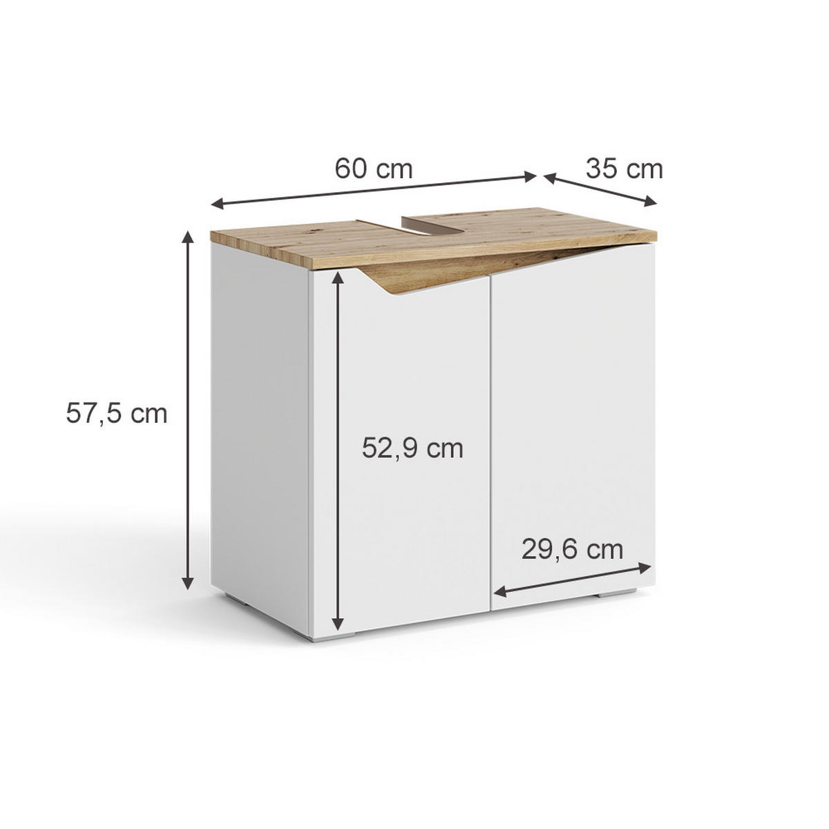 WASCHBECKENUNTERSCHRANK Marelle Weiß 60 x 57.5 cm mit 2 Türen - Weiß, Holzwerkstoff (60/57.5/35cm) - Vicco