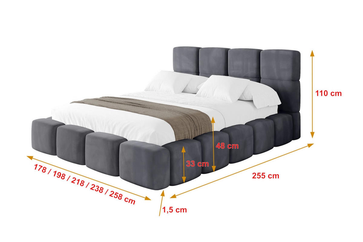 POLSTERBETT mit Bettkasten und Lattenrost, Bett mit Matratze H3/H4, Kopfteil, Boxbett, Doppelbett mit Stauraum - NATA 120x200 Dunkelgrau - Dunkelgrau, Holzwerkstoff/Textil (120/200cm) - ALTDECOR