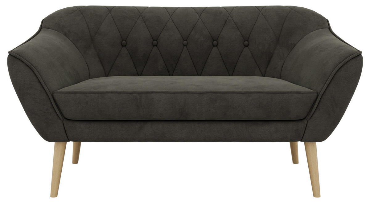 2-SITZER-SOFA PIRS - Dunkelgrau Velvet - Holzbeine - Dunkelgrau/Buchefarben, Holzwerkstoff/Textil (140/75/74cm) - MKS